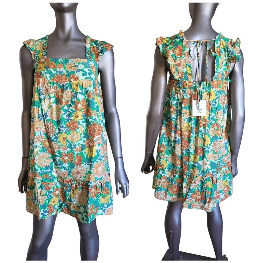 292. NWT Very J. Floral Sleeveless Dress with Ruffle Details - Med
